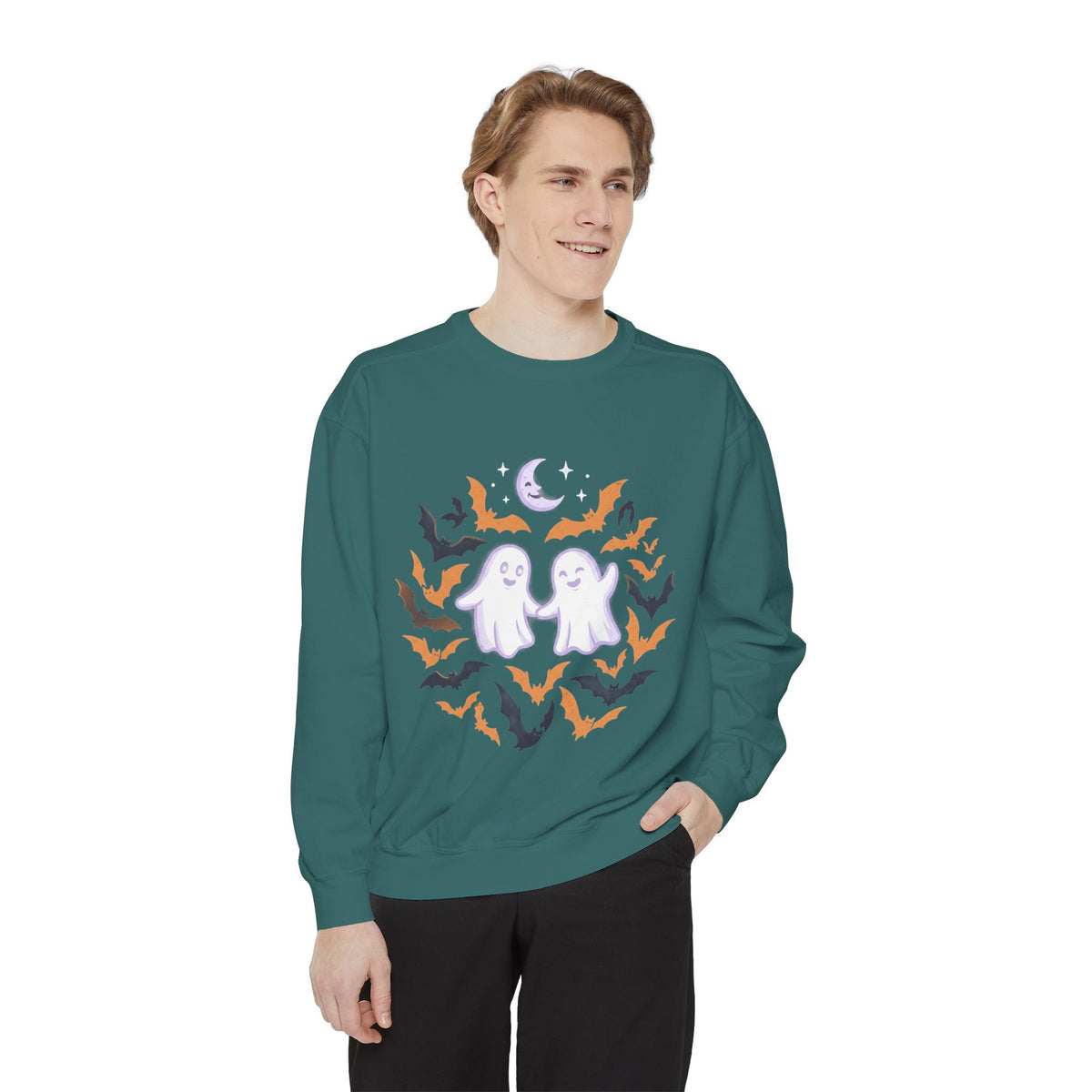 Halloween Ghost Sweatshirt — Cute Ghosts & Bats Crewneck